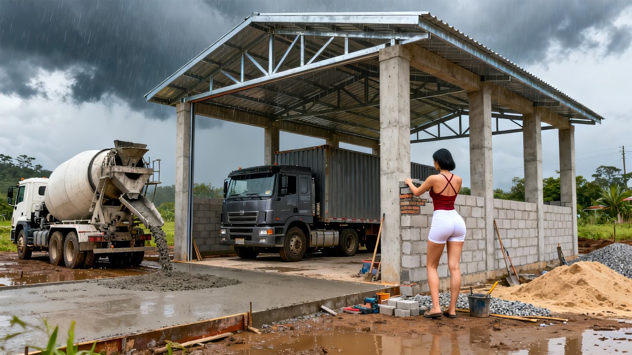TIMELAPSE | From Bare Land to a Storm Safe Truck Garage | Concrete Pillars and Roofing