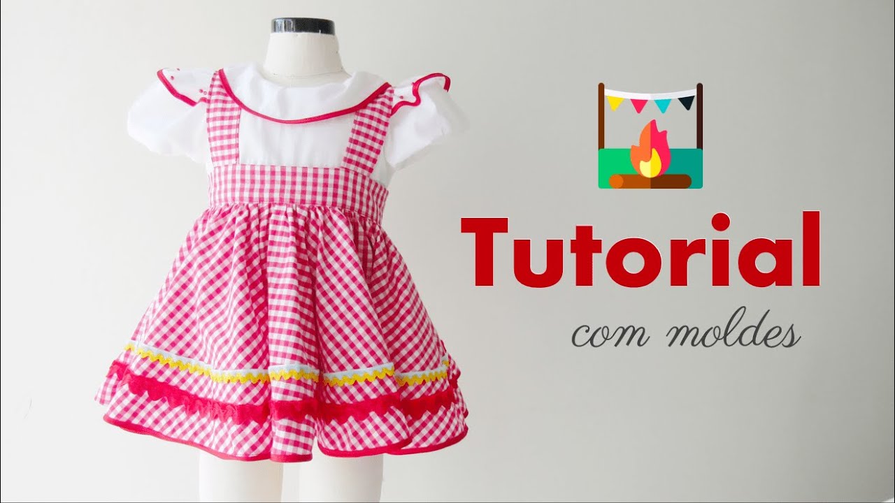 Traje Infantil de Festa Junina Parte II  - Salopete  Saia Godê Com Moldes Grátis (1,2,4,6 e 8 anos)