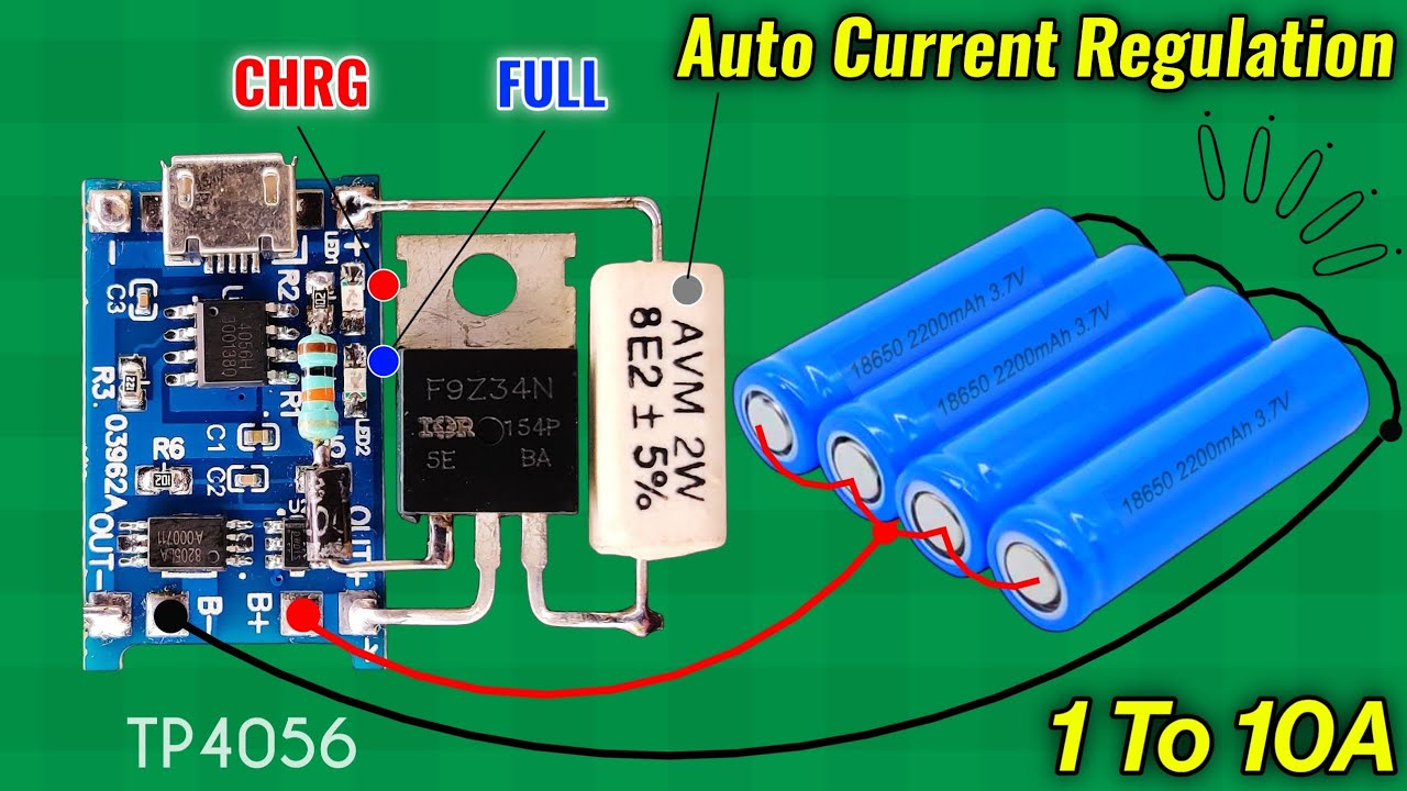 TP4056 Module modification using one Mosfet, 1A to 10A boost