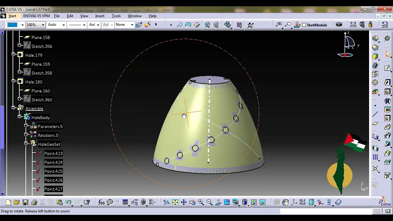 CATIA Automation: VBA vs EKL: multiple holes along a curve and normal to a surface