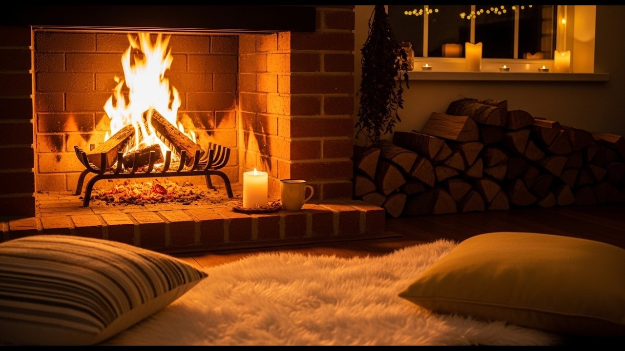 Cozy Snowy Cabin 4K Fireplace (12 Hours) Peaceful Fire Sounds & Winter Night Relaxation