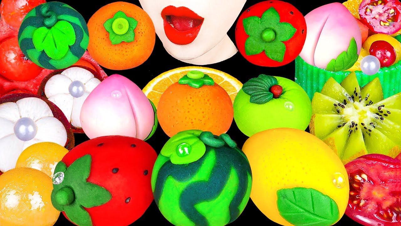 ASMR FRUITS RICE CAKE *STRAWBERRY, PEACH, MANGOSTEEN, WATERMELON PUNCH 과일 화과자 딸기 복숭아 수박화채 먹방 MUKBANG