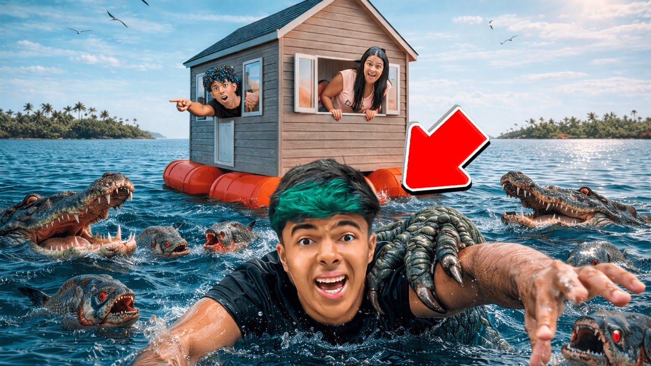 CONSTRUÍ UMA CASA AQUÁTICA EM UM LAGO MUITO PERIGOSO!😱😱🐊 *sobrevivemos a essa aventura?