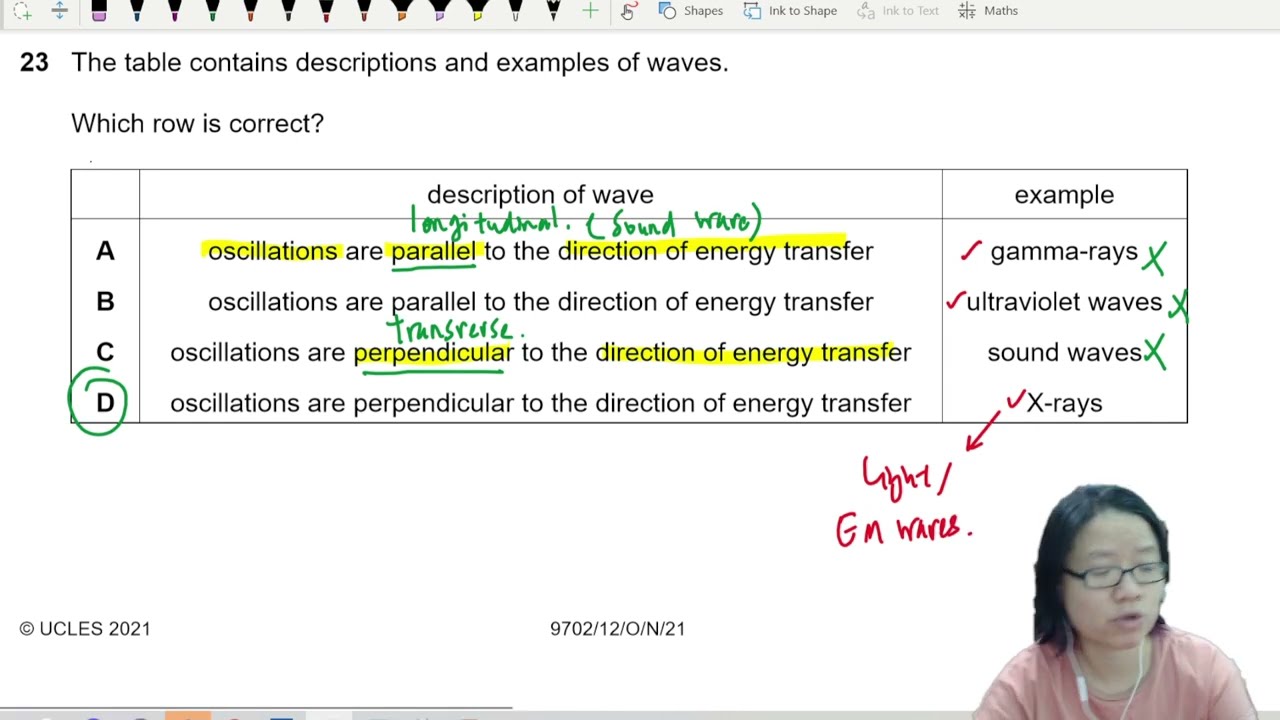 7.1a Ex1 ON21 P12 Q23 Wave Oscillation Direction | Oct/Nov 2021 | Cambridge A Level 9702 Physics