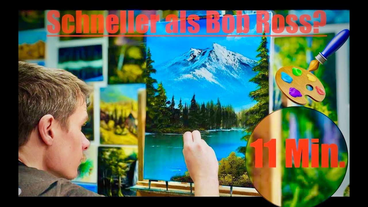 Ein Experiment // Schneller als Bob Ross / Ein Bild in 11 Min. / geht das ? / Bob Ross Speedpainting
