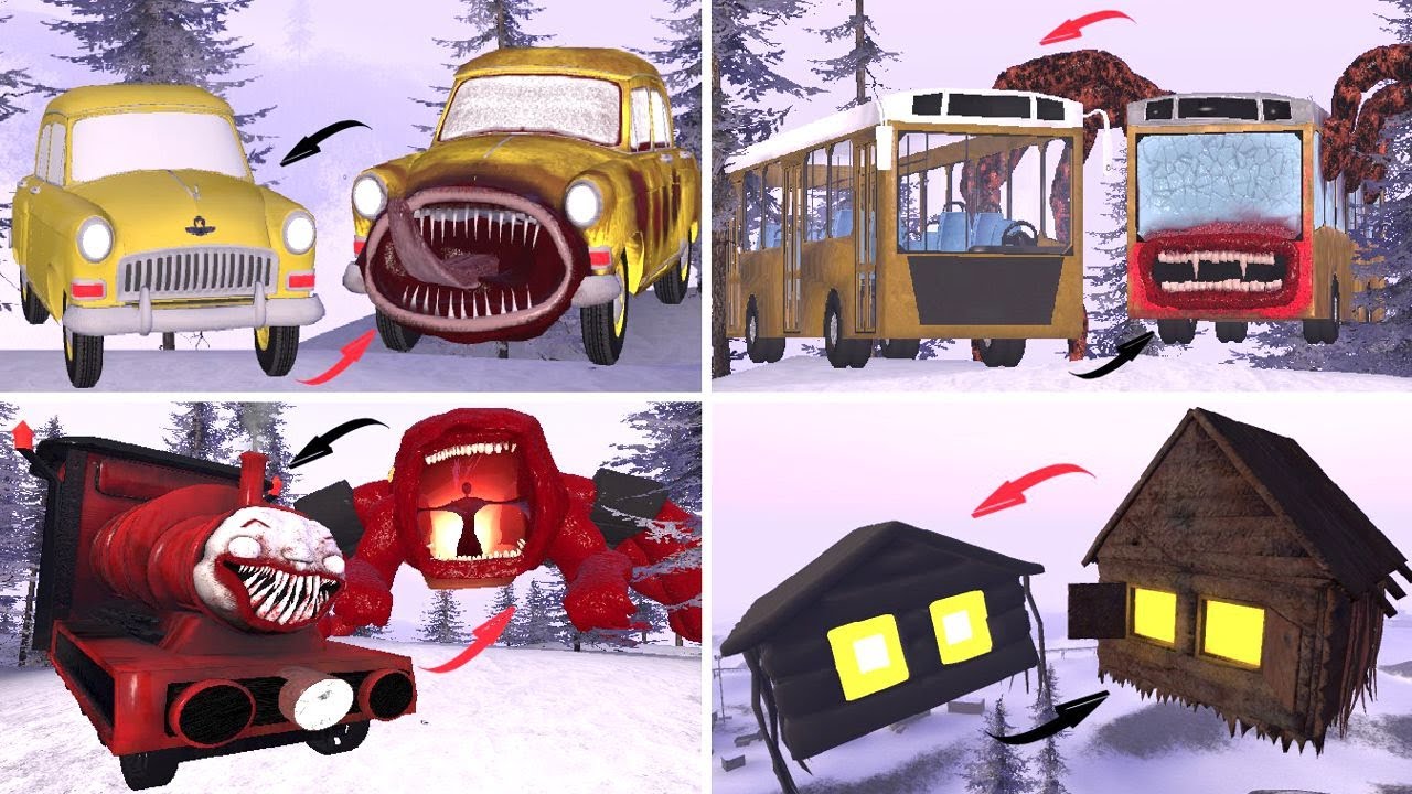 EVERYTHING TURNED INTO MONSTERS: CHOO CHOO THOMAS, BUS EATER, CAR EATER, HOUSE HEAD IN GMOD!?