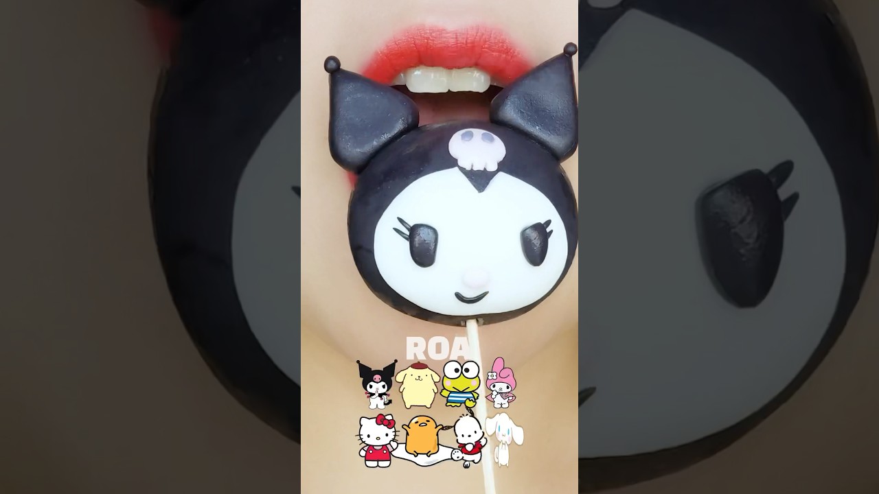 sanrio sweet bean cake, mochi, wagashi eating sounds | asmr mukbang 입술 먹방