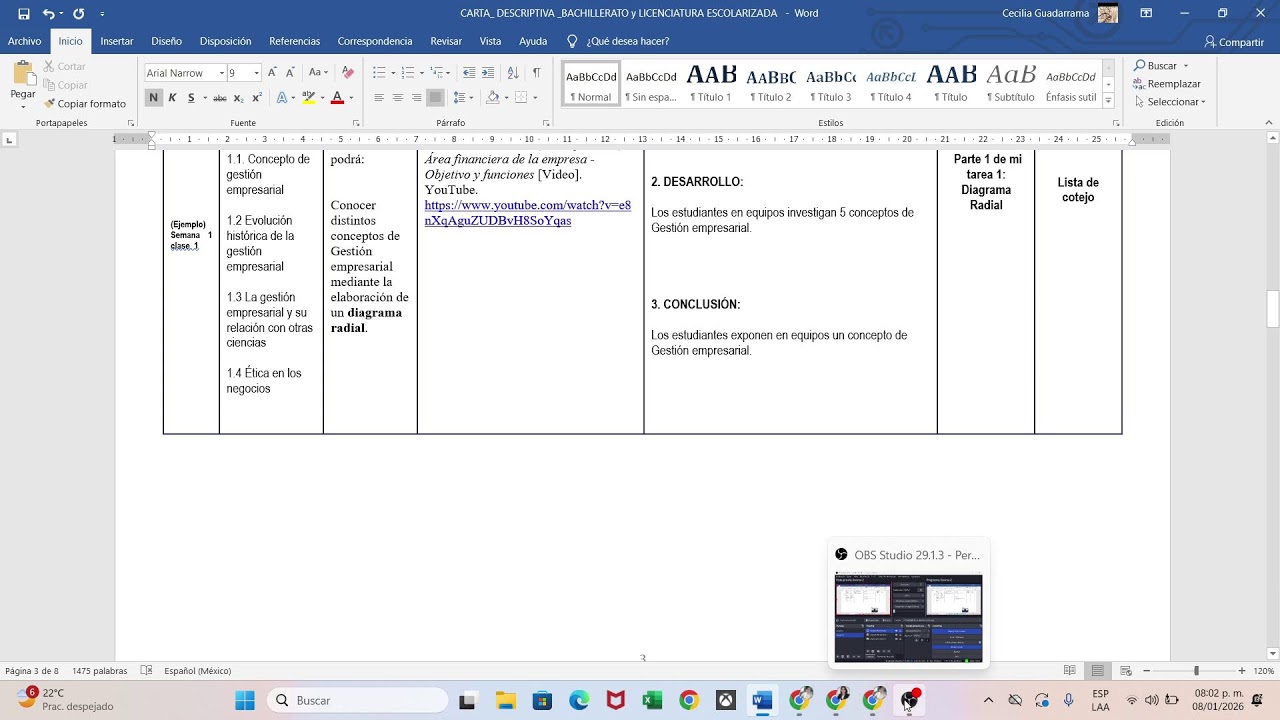 Ajustes a la carta descriptiva para el proyecto piloto