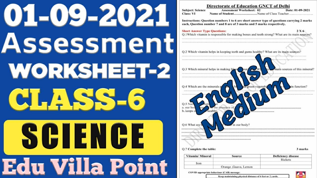 Class 6 Science English Medium Assessment Worksheet 2  (01/09/2021) | Edu Villa Point