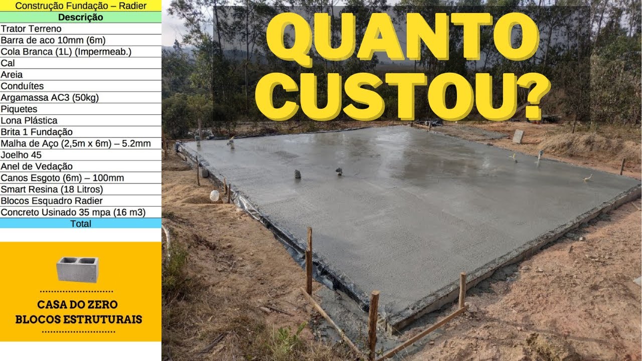 8. QUANTO GASTEI NA FUNDA&Ccedil;&Atilde;O RADIER DA CASA ? CUSTO DO ALICERCE / BASE.