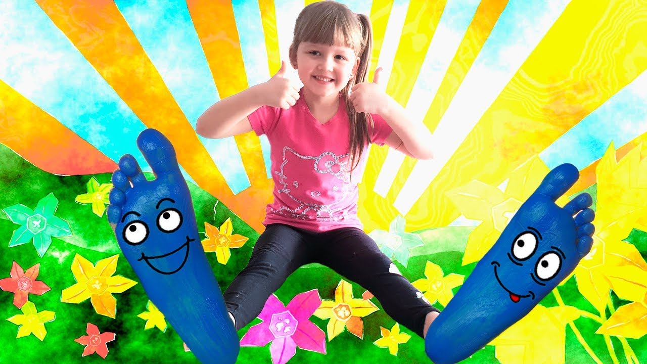 Alisa Plays with colored paints for Hands and Feet Painting