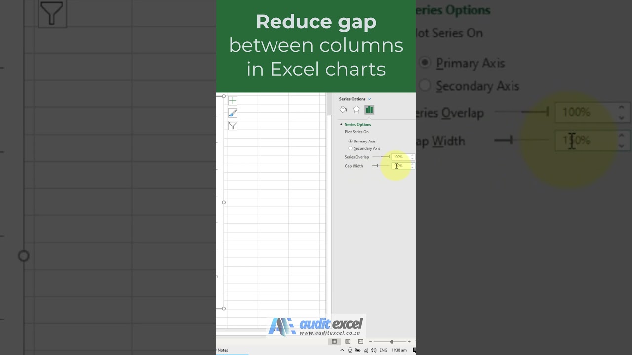 Reduce space between columns in Excel charts #excelcharts #youtubemadeforyou