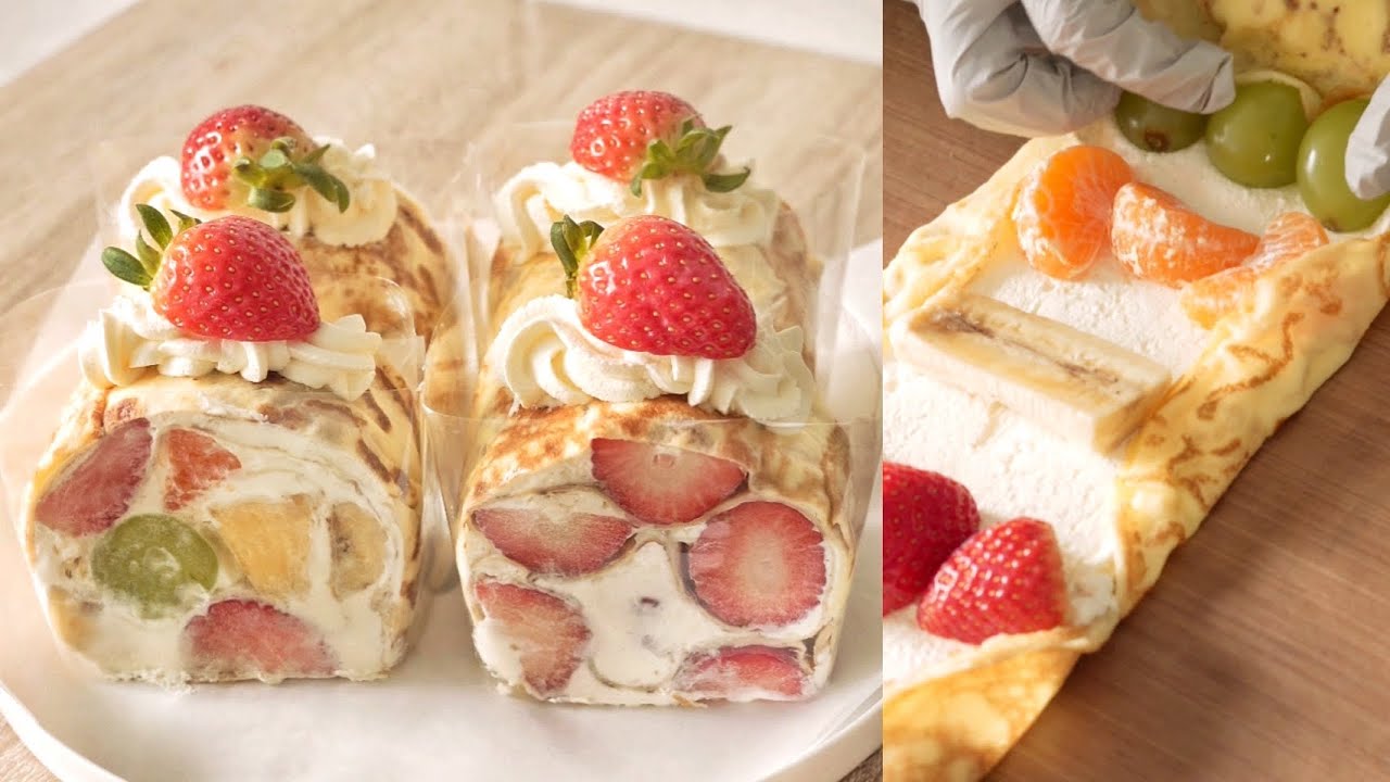 한입 베어 물면 세상 행복해지는,, 크레이프 롤 케이크 레시피 (후르츠, 생딸기) crepe roll cake