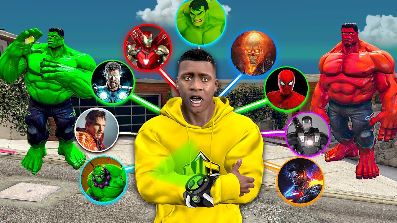Franklin Try New Avengers Ben 10 Watch And Become Superhero in GTA 5!