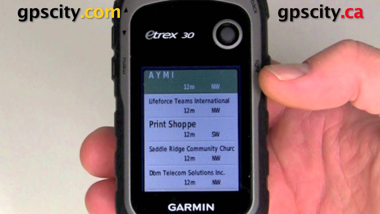 A look at the Where To? menu of the Garmin Etrex 30 handheld GPS with GPSCity