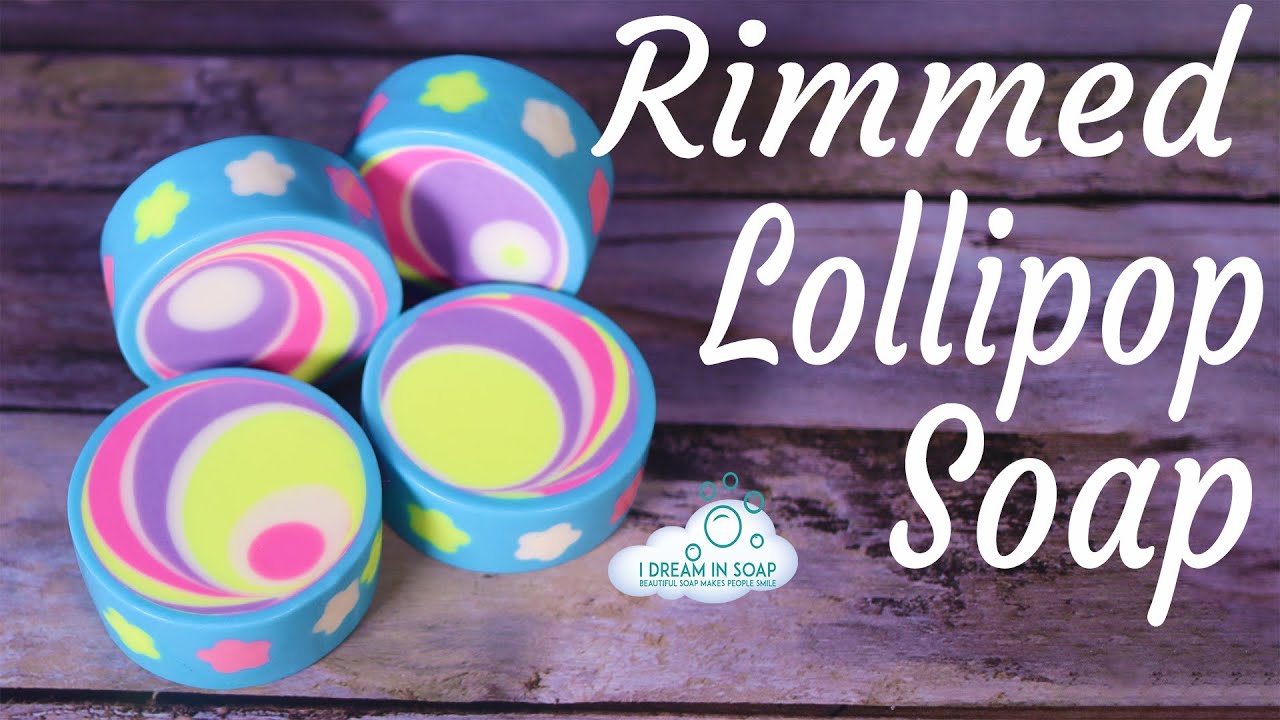 Lollipop Swirl Rimmed Soap, Cold Process soap making tutorial, Soap Challenge Club.