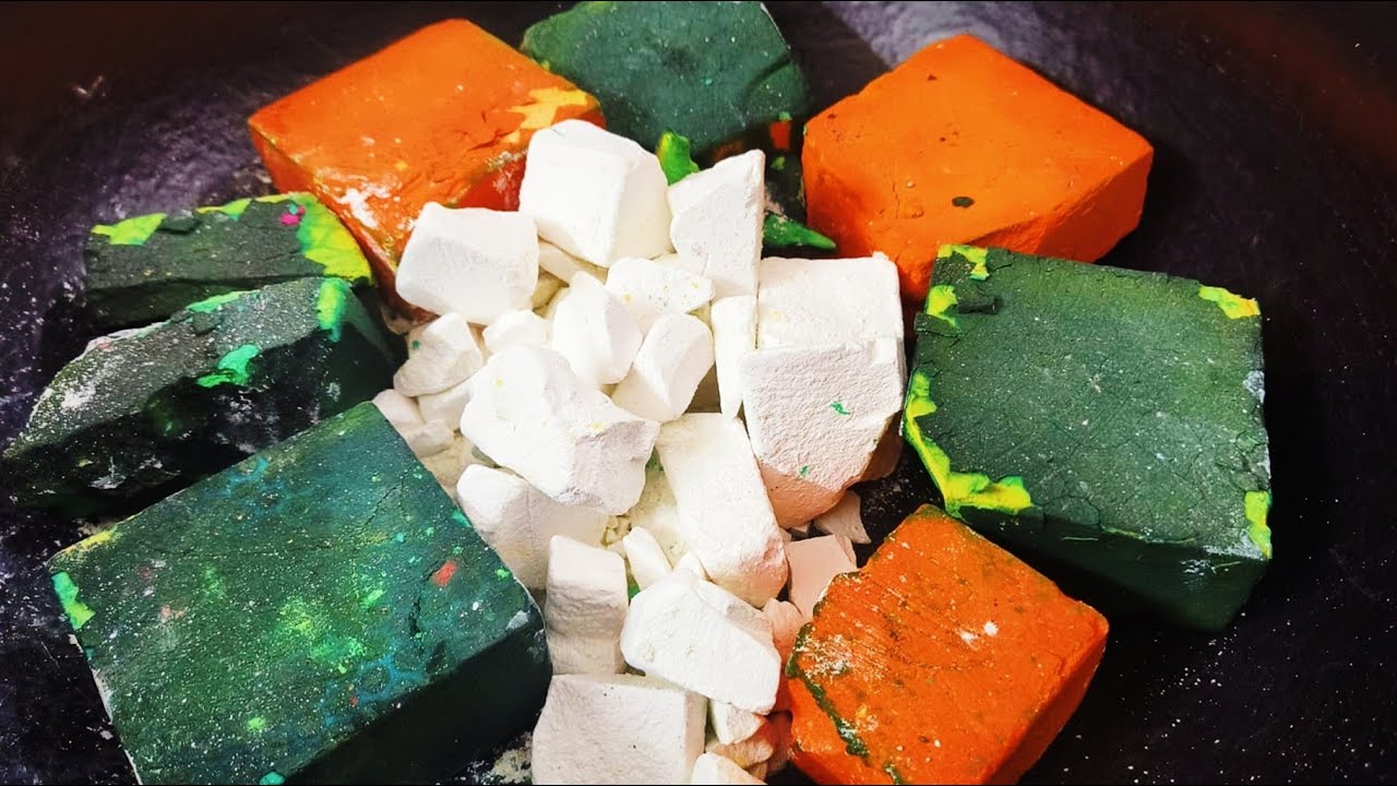 Shades of Neon Green & Yellow Dyed Blocks & Fresh Chunks Crush ASMR • Deeply Dyed Blocks Crumbling🌿🌼