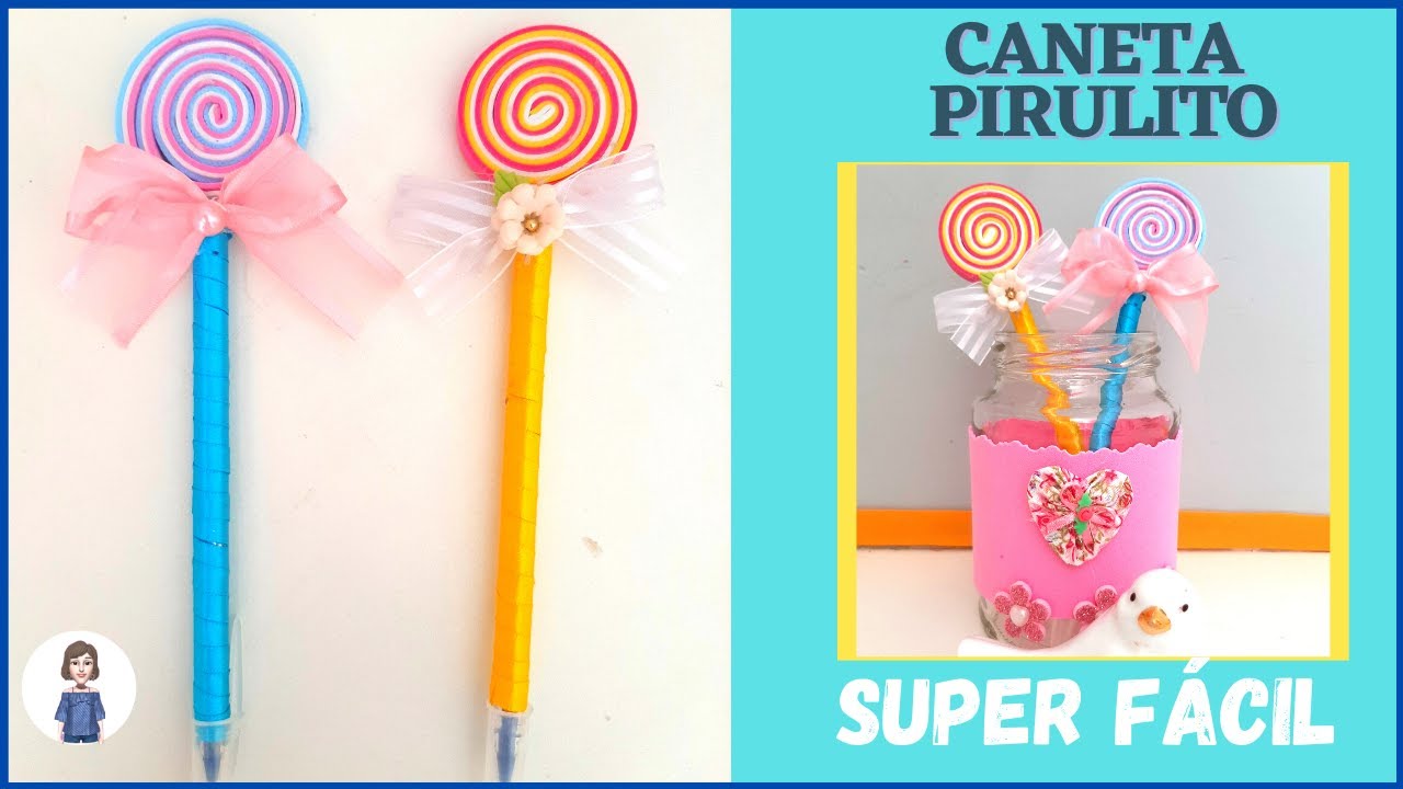 LEMBRANCINHA  - CANETA PIRULITO EM EVA -  FÁCIL E RÁPIDO | Faça você mesmo | Artesanato | DIY  😍