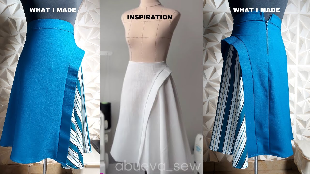 HOW TO DRAFT CUT and SEW a FLARE SKIRT with one-sided COLLAR EFFECT | Beginner Friendly Tutorial
