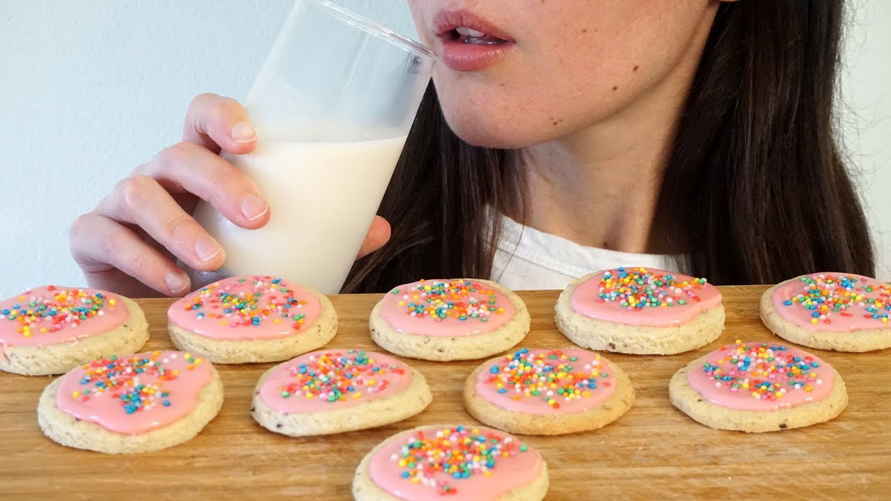 ASMR Eating Sounds: Sugar Cookies With Soy Milk (No Talking)