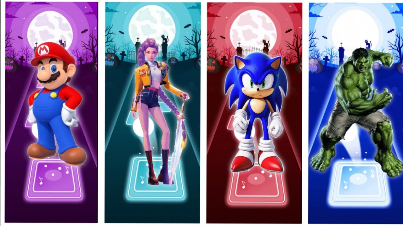 Tiles hop game, Sonic vs Hulk vs Rumi vs Mario # part 5