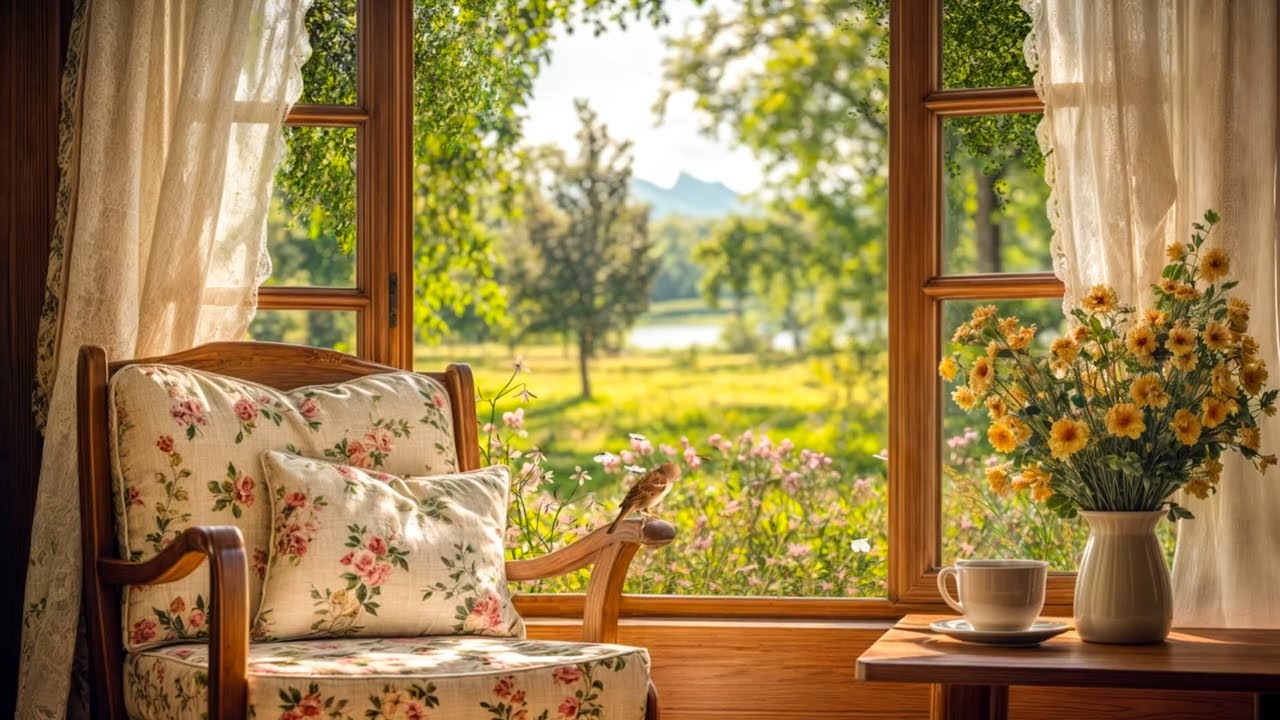 Cozy Floral Chair by the Window ☕ Gentle Jazz for Peaceful Focus & Calm