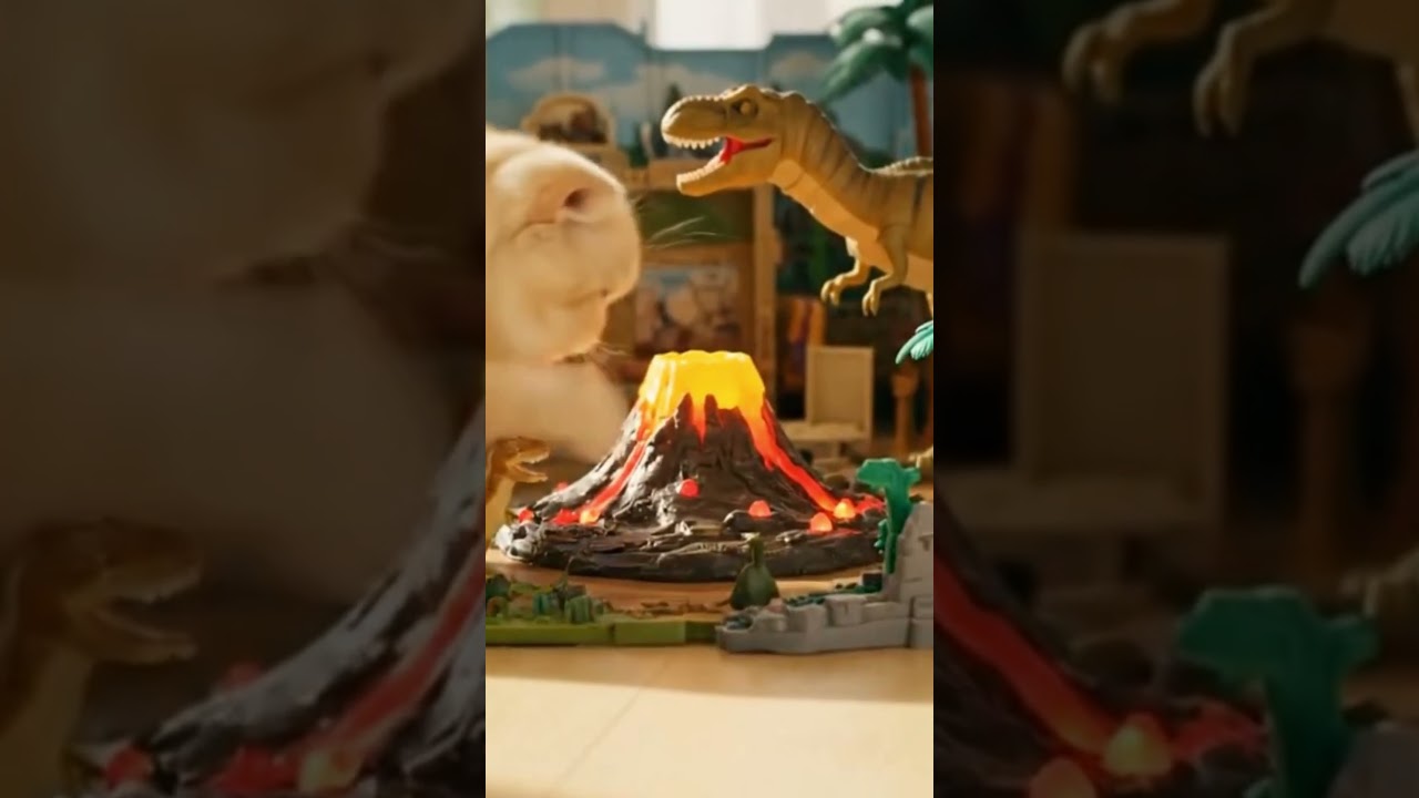 Big Fluffy Cats vs Moving Toy Miniatures 