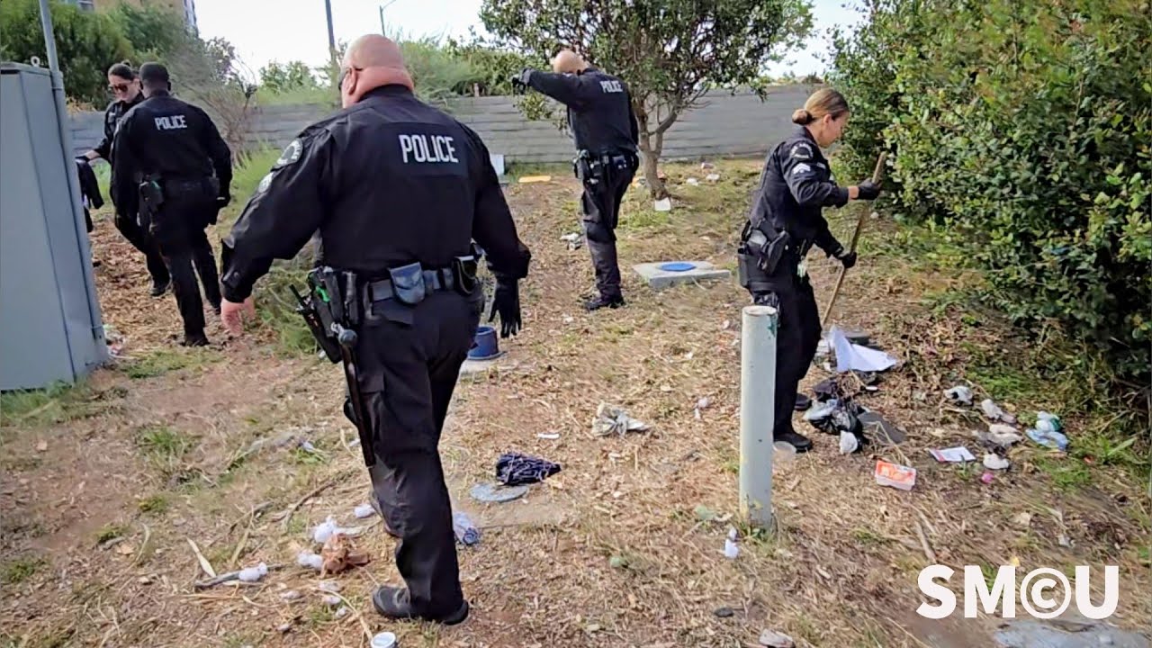 LAPD Helps Clean Up Trash at Homeless Encampment in Venice