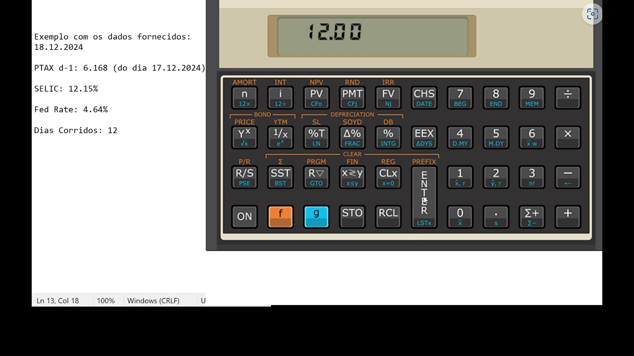 Calculo de Paridade e Pre&ccedil;o justo PTAX D-1 para o dia 18.12.2024