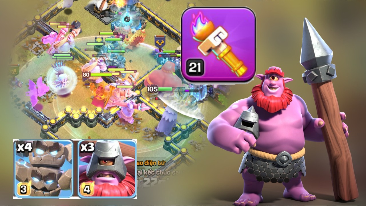 Cao Thủ Phóng Lao Xuyên Tường Cùng Ngọn Đuốc Hào Hùng Đơn Giản TH18 Attack Clash of clans