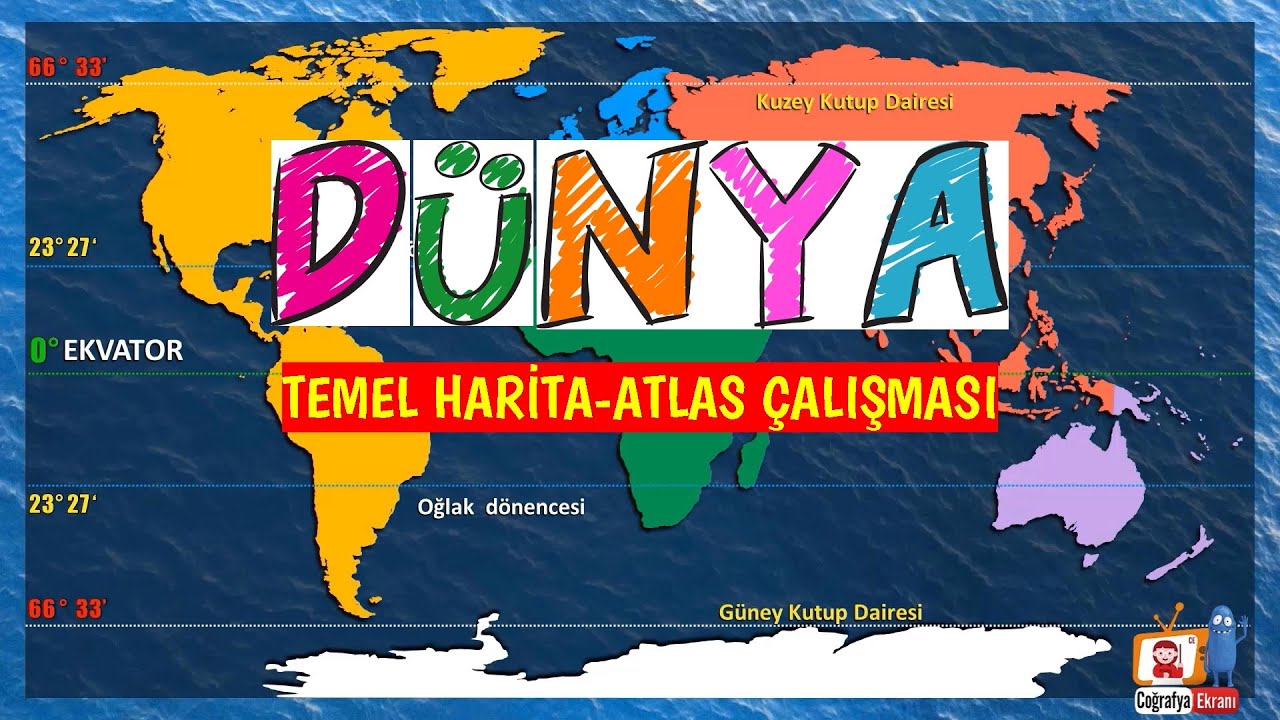 1-DÜNYA HARİTA ÇALIŞMASI Tyt-Ayt-Kpss; Kıtalar, Ekvator, Dönenceler, Kutup Daireleri