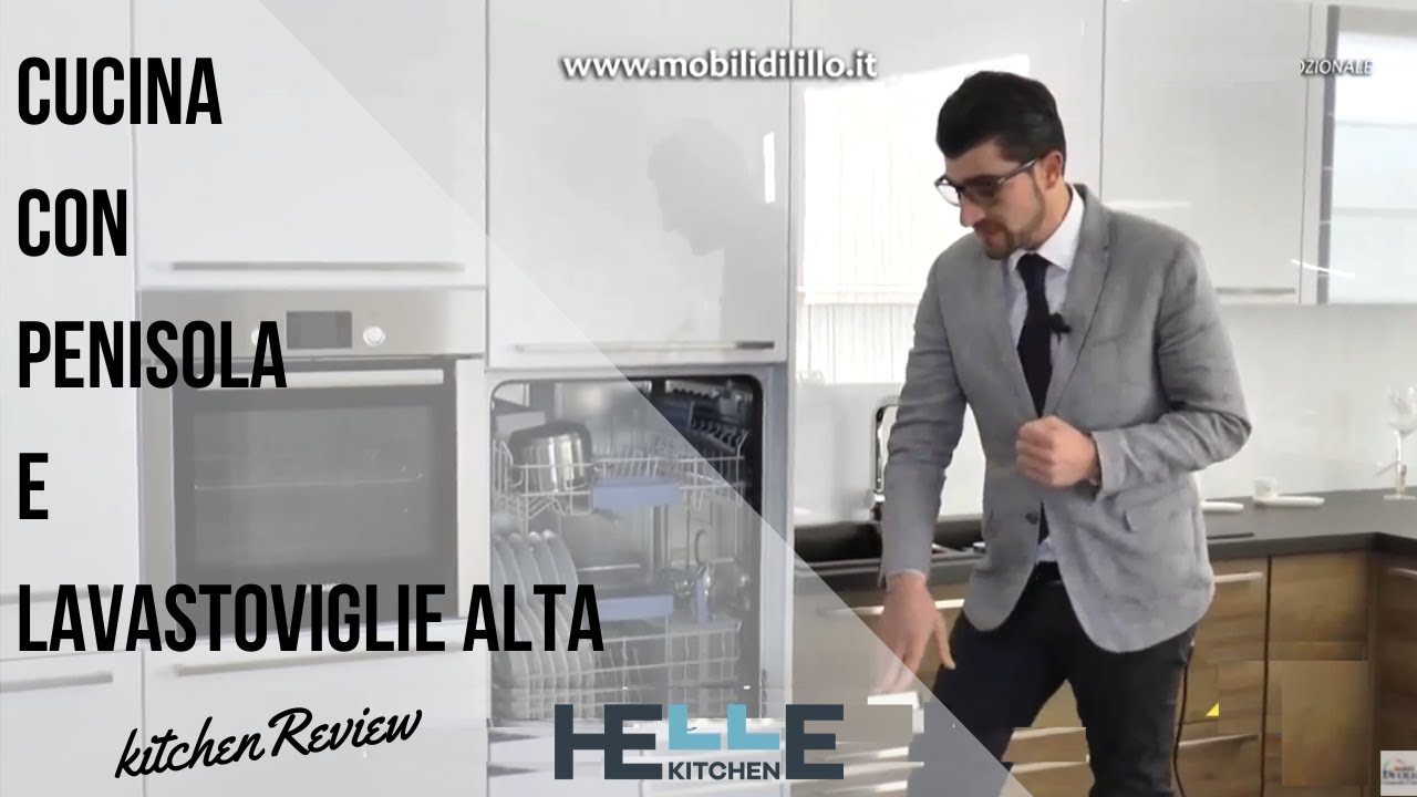 Cucina ad angolo con banco penisola snack e lavastoviglie alta dal design moderno