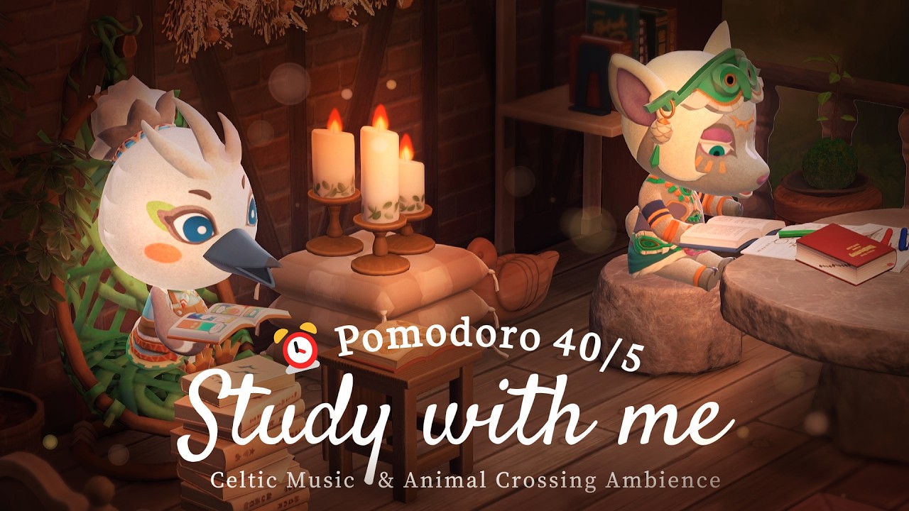 【あつ森ポモドーロ】チューリ＆ミネルと一緒に勉強✏️ Pomodoro Timer４０/５ (３時間)｜異世界ケルト音楽×森の音🍃｜ゼルダ家具×コログの森の小屋 ｜あつ森BGM🎧