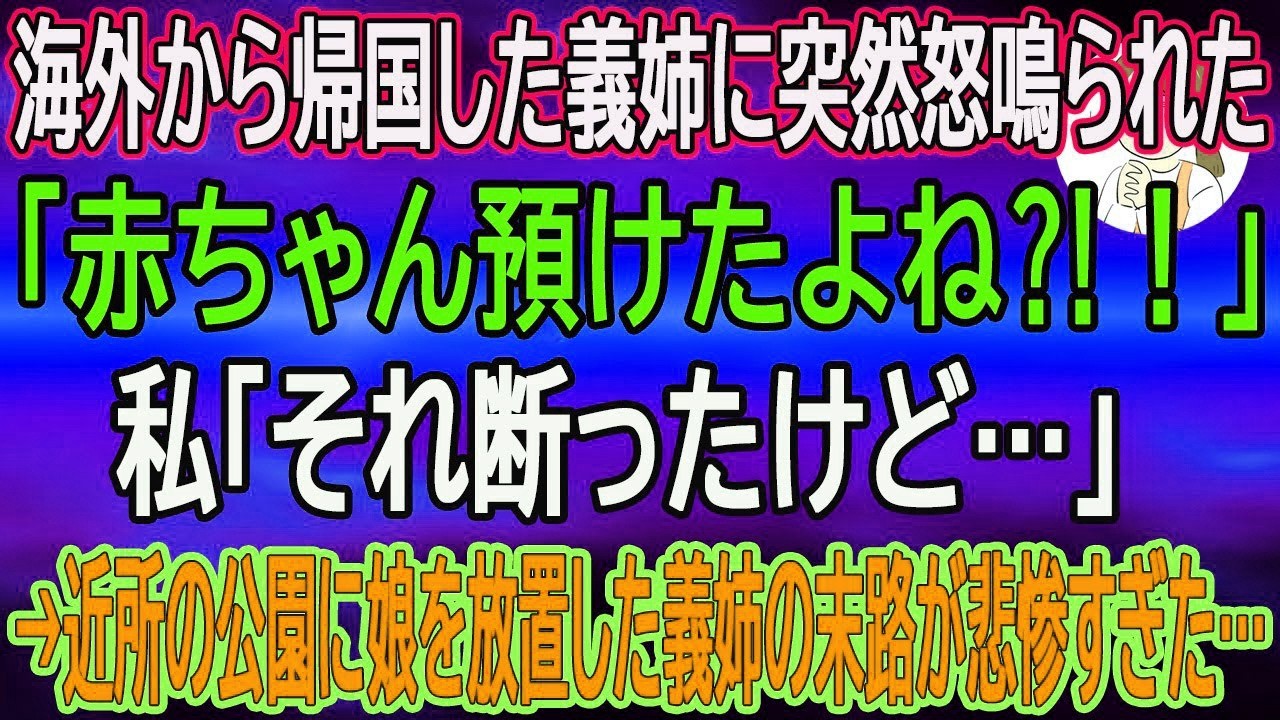 【スカッとする話】海外から帰国した義姉に突然怒鳴られた「赤ちゃん預けたよね⁈！」私「それ断ったけど…」→近所の公園に娘を放置した義姉の末路が悲惨すぎた…