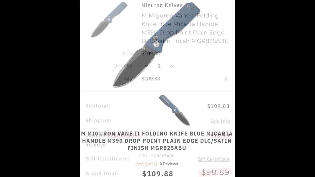 under $100 at WMK - Miguron Vane II in DLC Satin M390 and micarta scales
