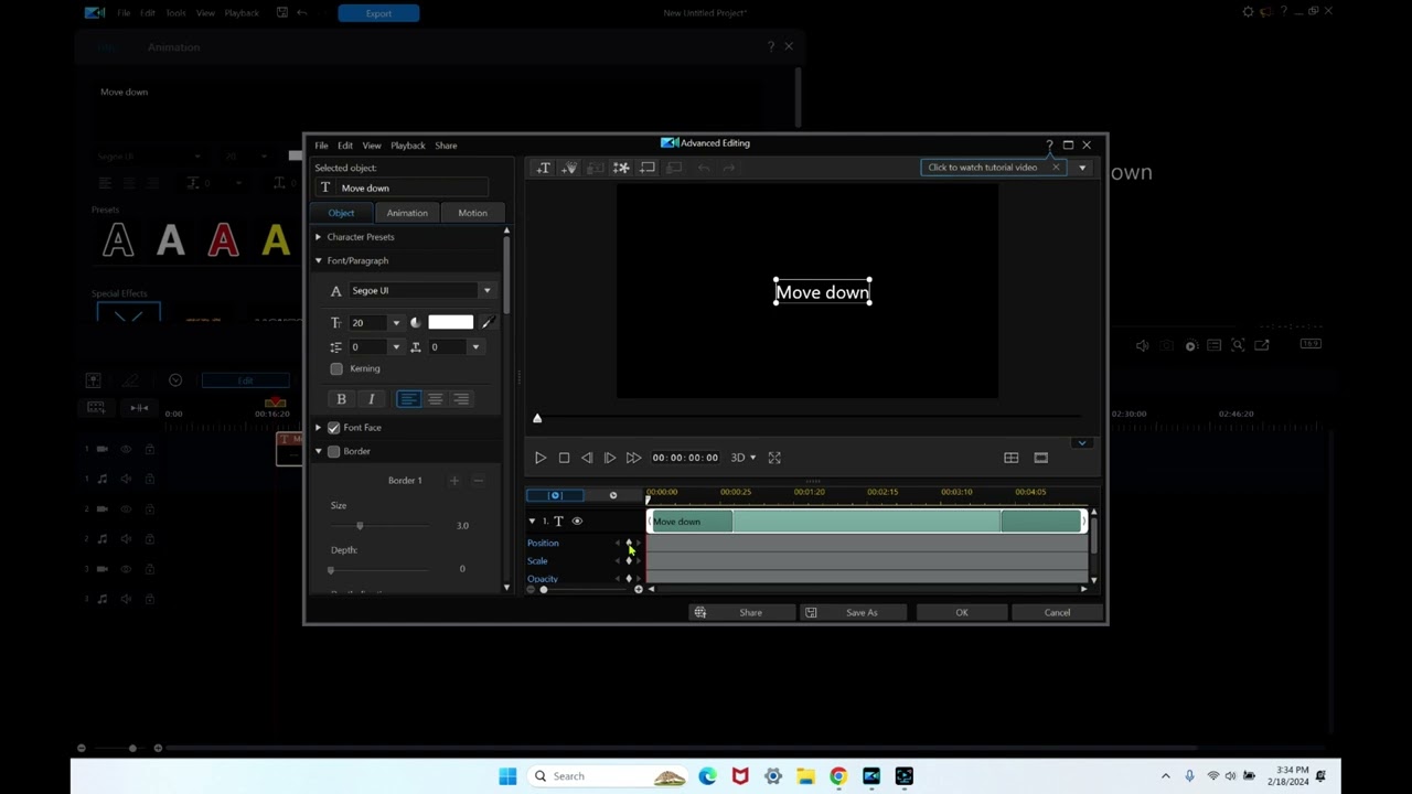 Powerdirector 22 title how to move down