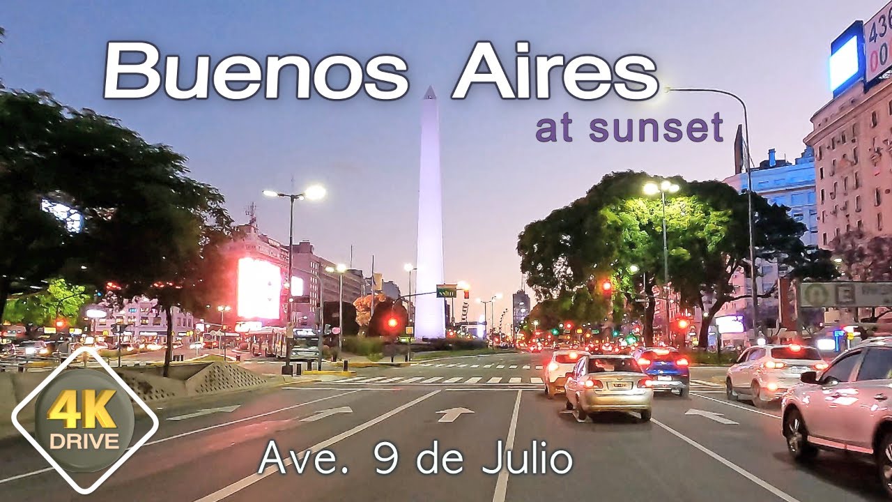 4K DRIVE Buenos Aires ARGENTINA 4K video 9 de Julio SUNSET