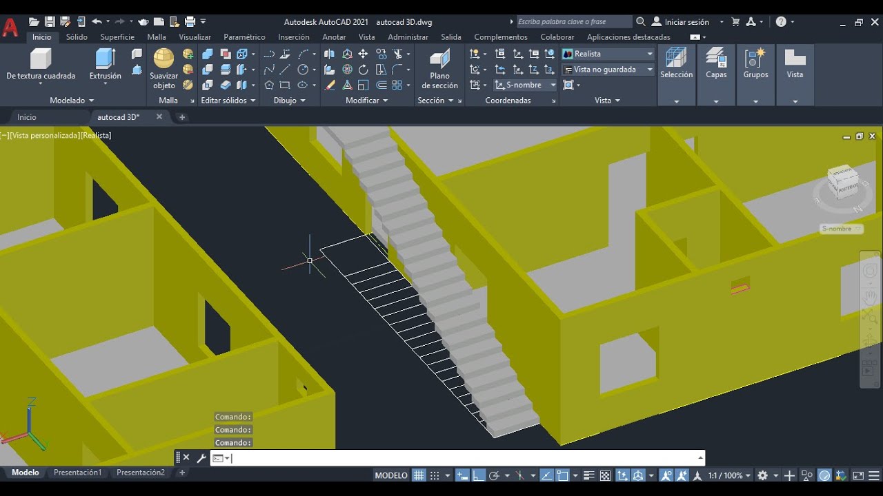 Como dibujar escalera en AutocaD 3D/Como crear escalera en AutocaD 3D