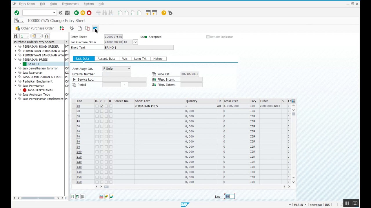 SAP - Delete Service Entry Sheet (ML81N)