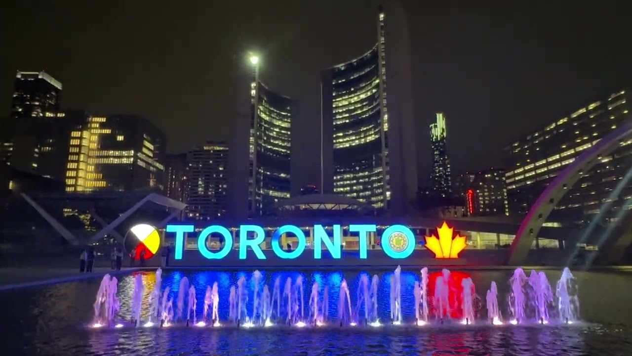 3D Toronto sign at Nathan Phillips Square in Toronto in Ontario, Canada