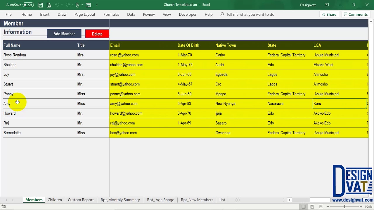 Church Membership Tracking Spreadsheet [Excel Template | Church Database]
