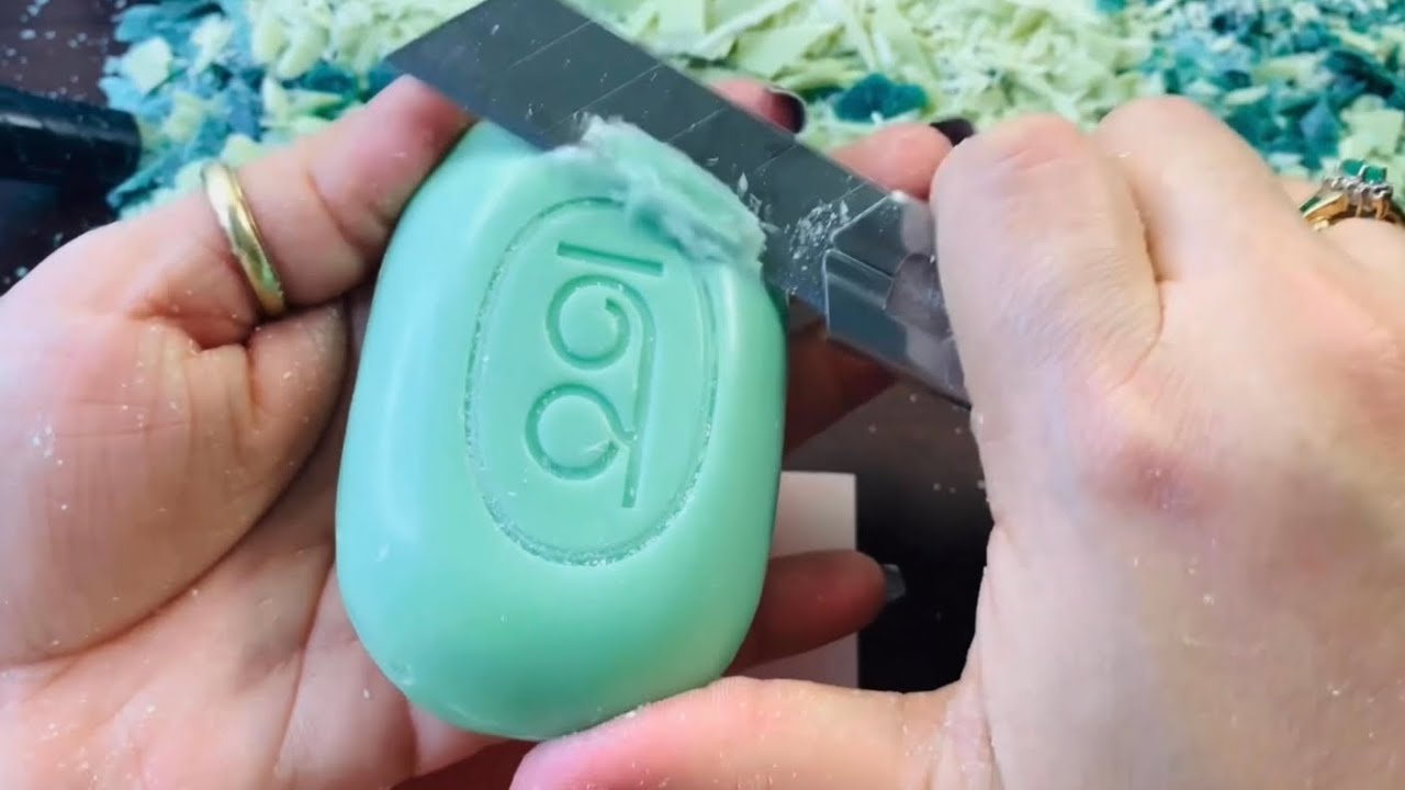 Cutting green and leftovers bar soaps 💚🌈