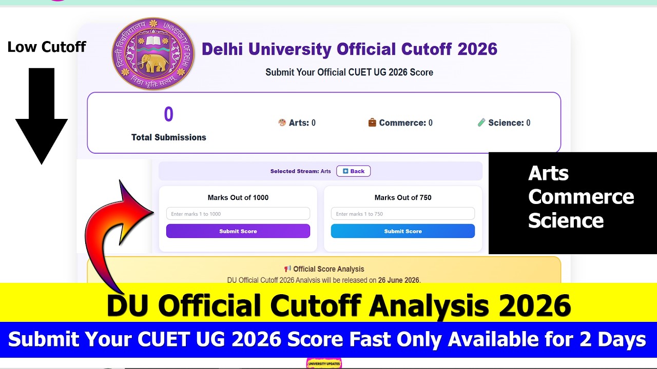 DU Official Cutoff Analysis 2026 of Arts, Commerce, Science Courses | Submit Your CUET UG 2026 Score
