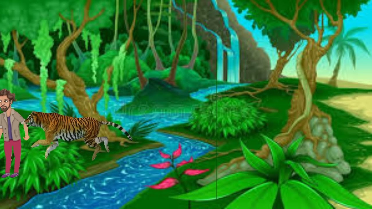 2d animation Cartoon Lion attack on Men