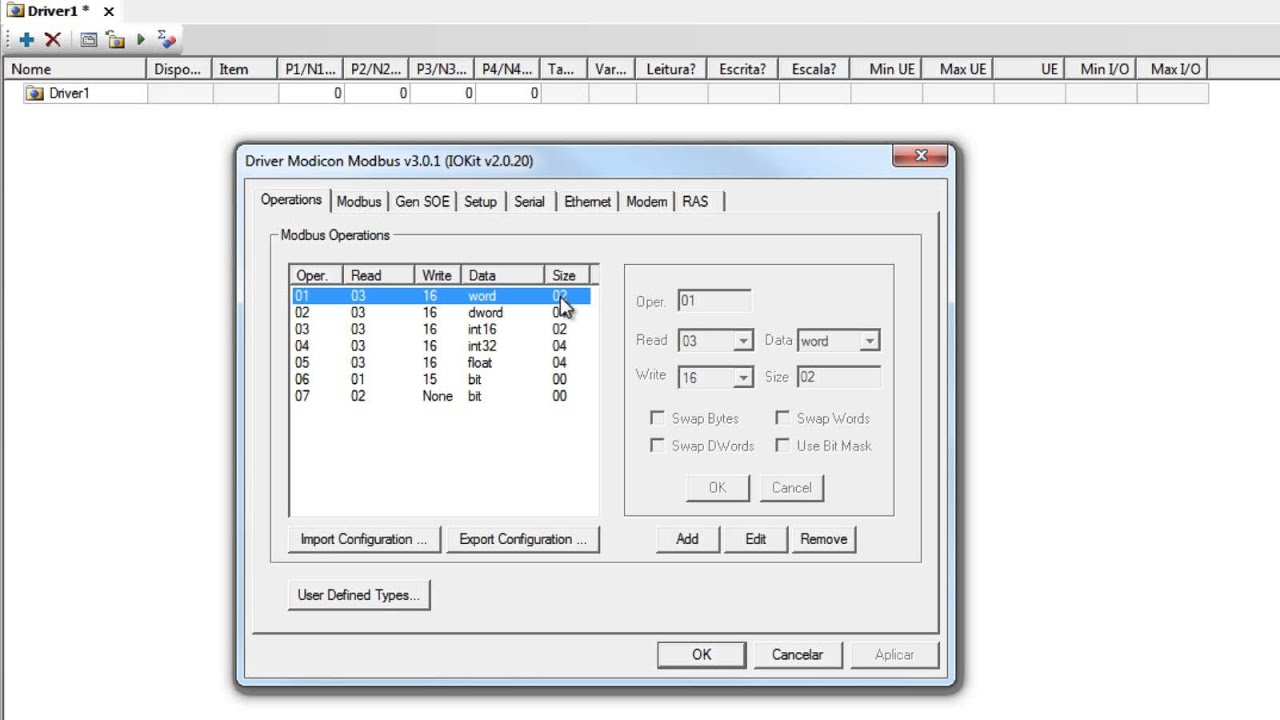 Configurando o driver Modbus dentro de uma aplicação E3.