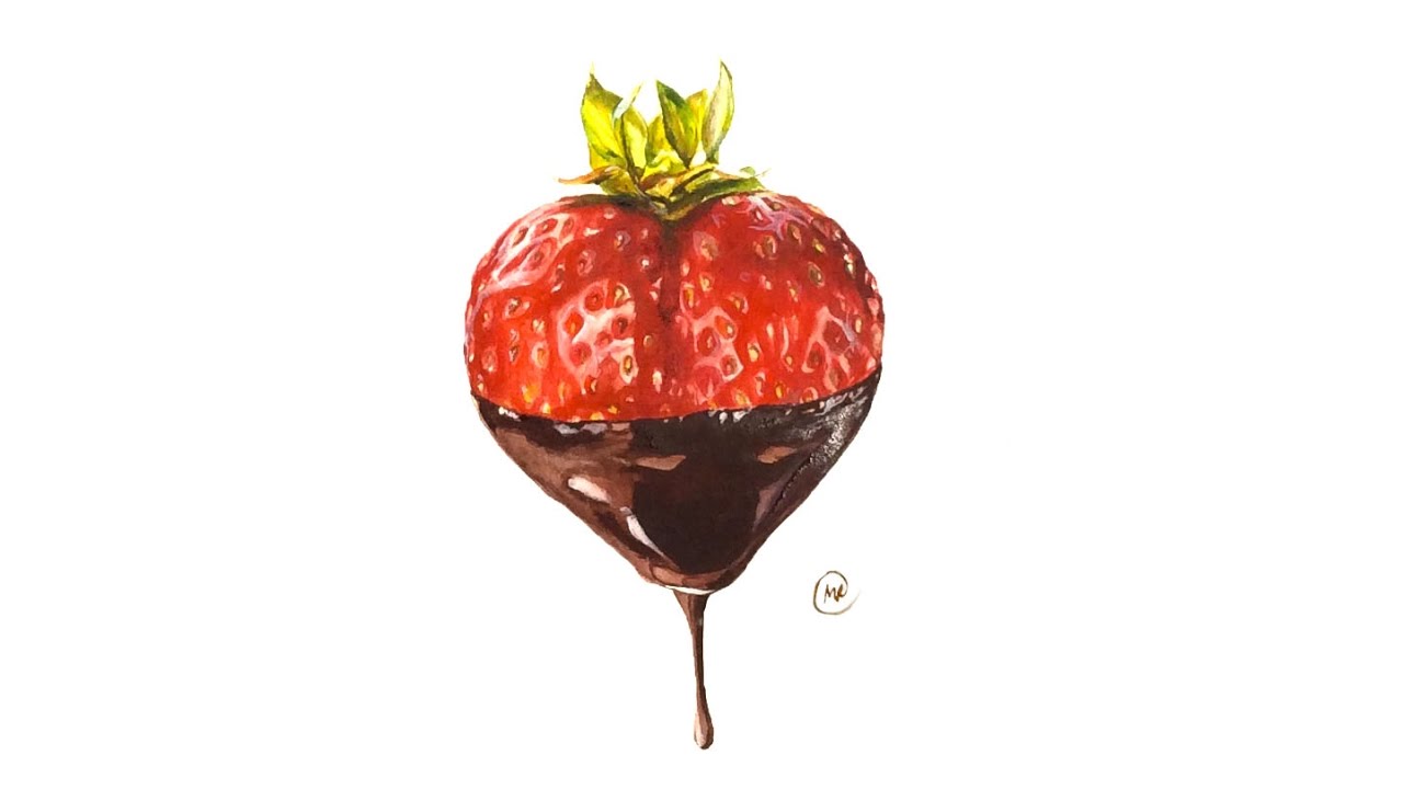 Watercolor Chocolate Dipped Strawberry Painting Demonstration