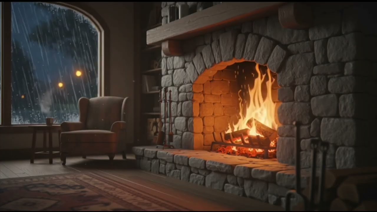 Cozy Rain on Window - Rain and Fireplace Sounds | +1 HOUR for Deep Sleep, Study, Reading, Relaxation
