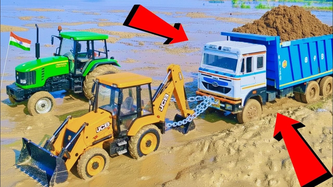 New Tata Truck Rescue from Mud Hmt tractor bharatbenz truck jcb cartoon video ? toys truck video