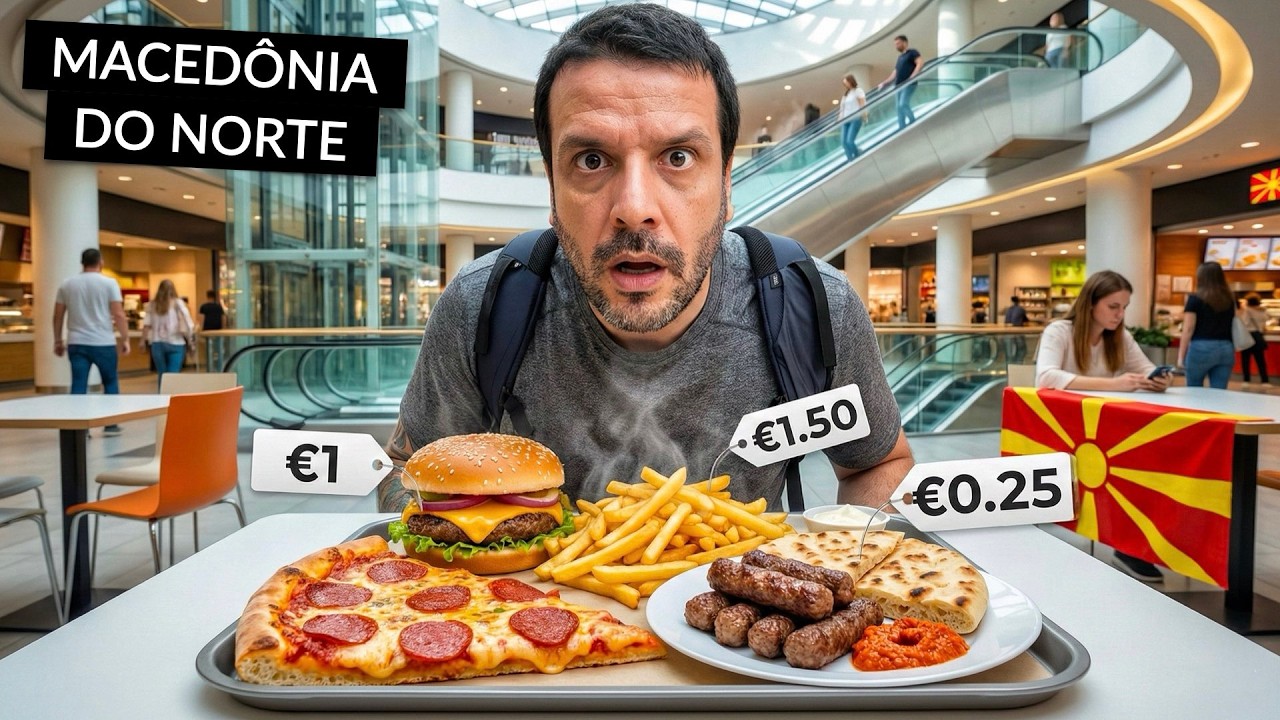 Provando COMIDAS DE SHOPPING na cidade mais barata da Europa 🇲🇰