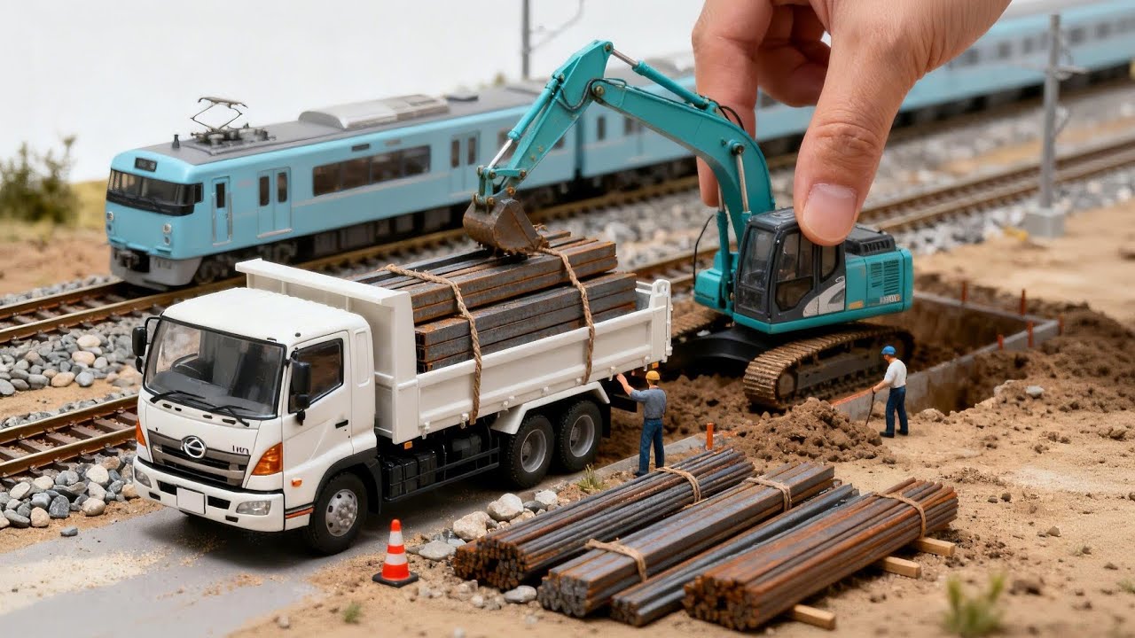 Heavy Steel Load Meets Train 🚚🚆 Muddy & Struggling Dump Truck | Ultra Realistic Miniature Diorama